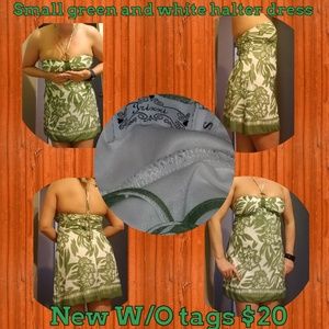 Tropical green and white halter dress